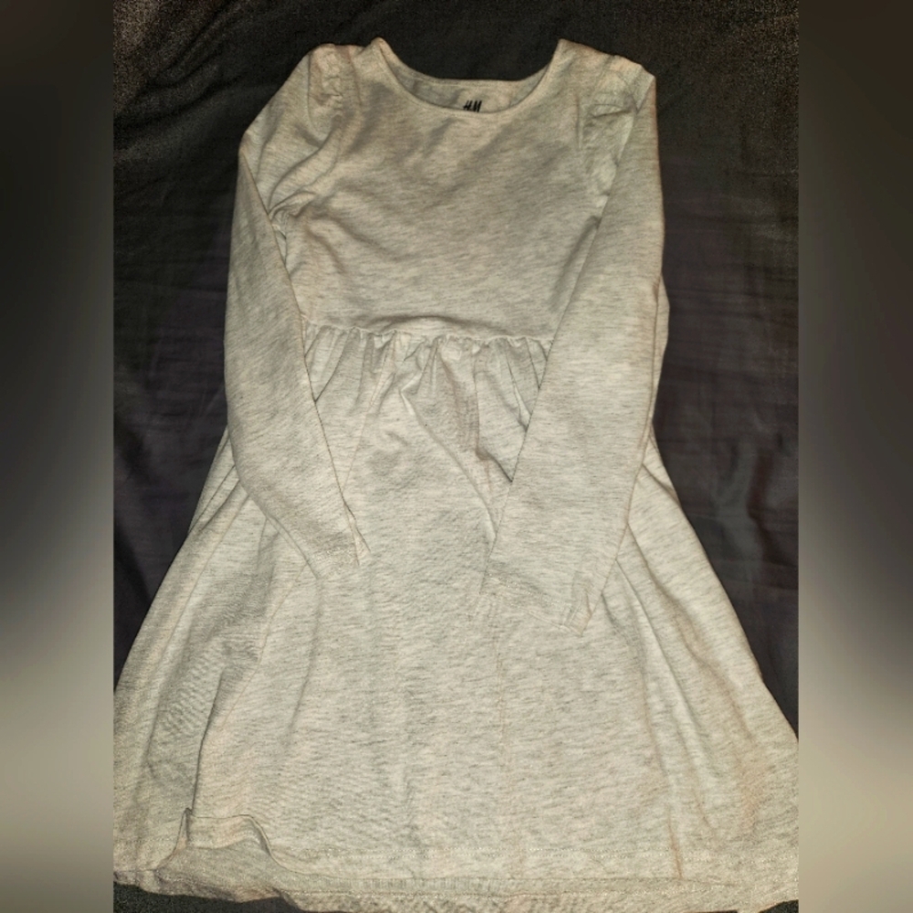 H&M Girls Long Sleeve Organic Cotton Gray Dress sz 6X/7 Like New